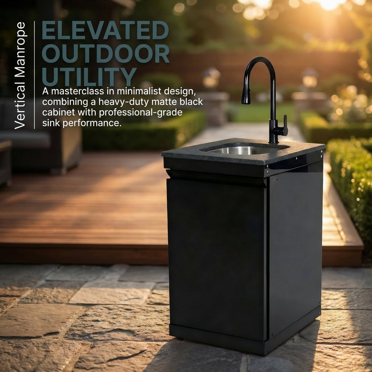 Single Door Sink Cabinet with Tap Stainless Steel Outdoor Kitchen - Home Outpost Supply