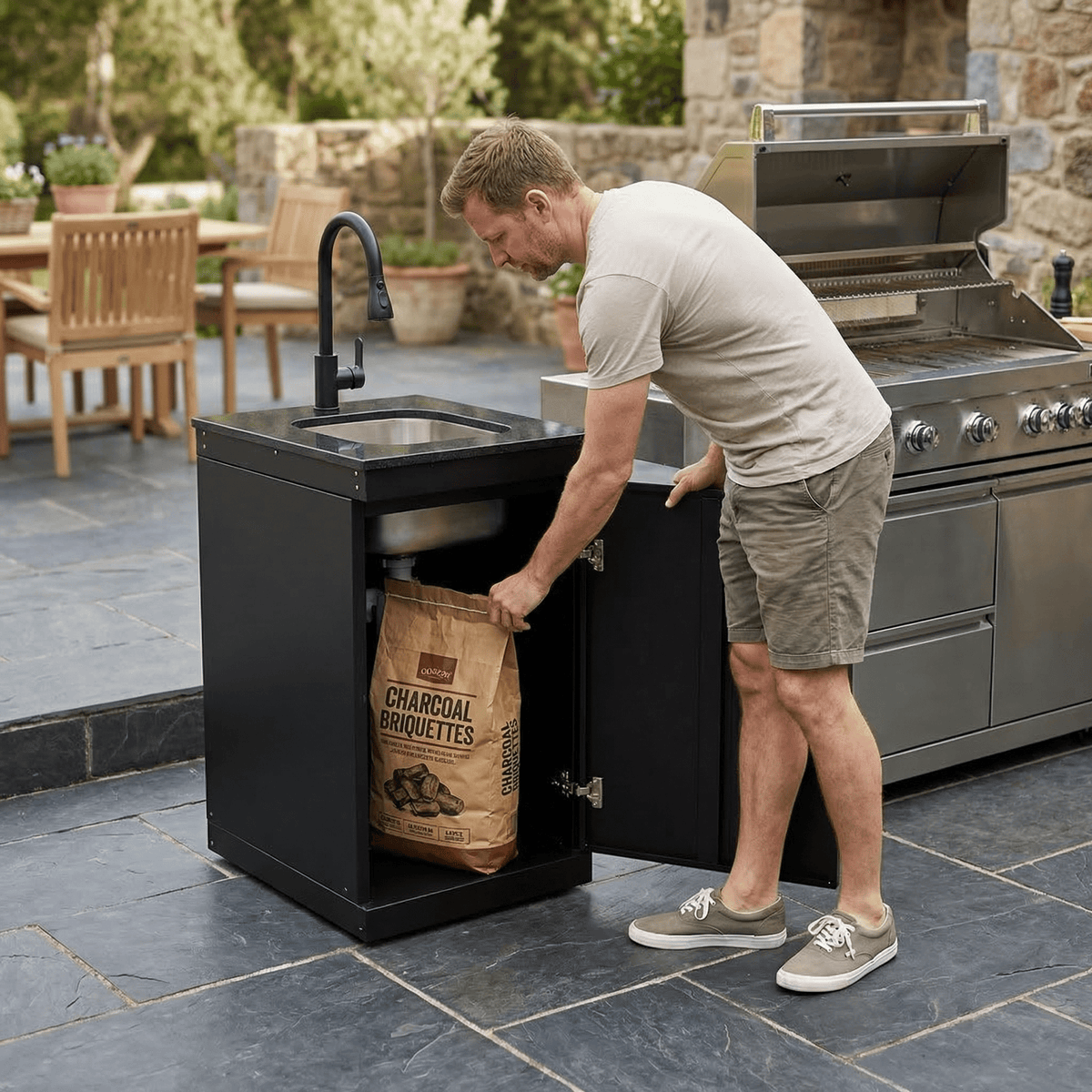 Single Door Sink Cabinet with Tap Stainless Steel Outdoor Kitchen - Home Outpost Supply