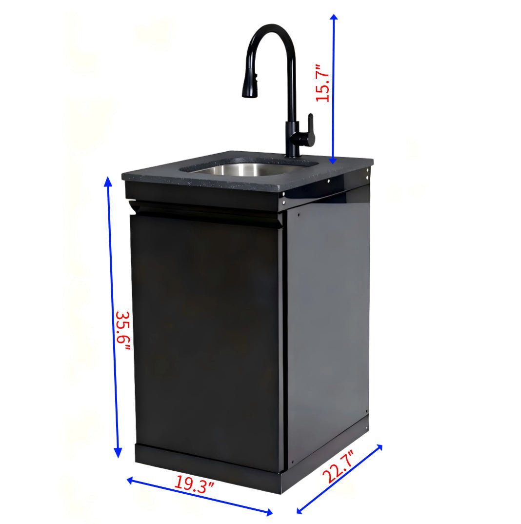 Single Door Sink Cabinet with Tap Stainless Steel Outdoor Kitchen - Home Outpost Supply