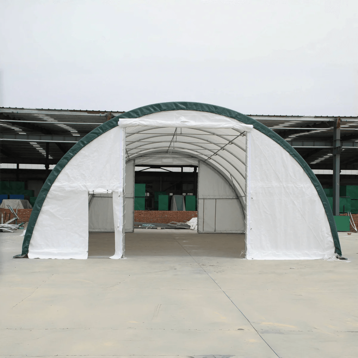 Single Truss Arch Storage Shelter W30'xL65'xH15' 11oz PE - Home Outpost Supply