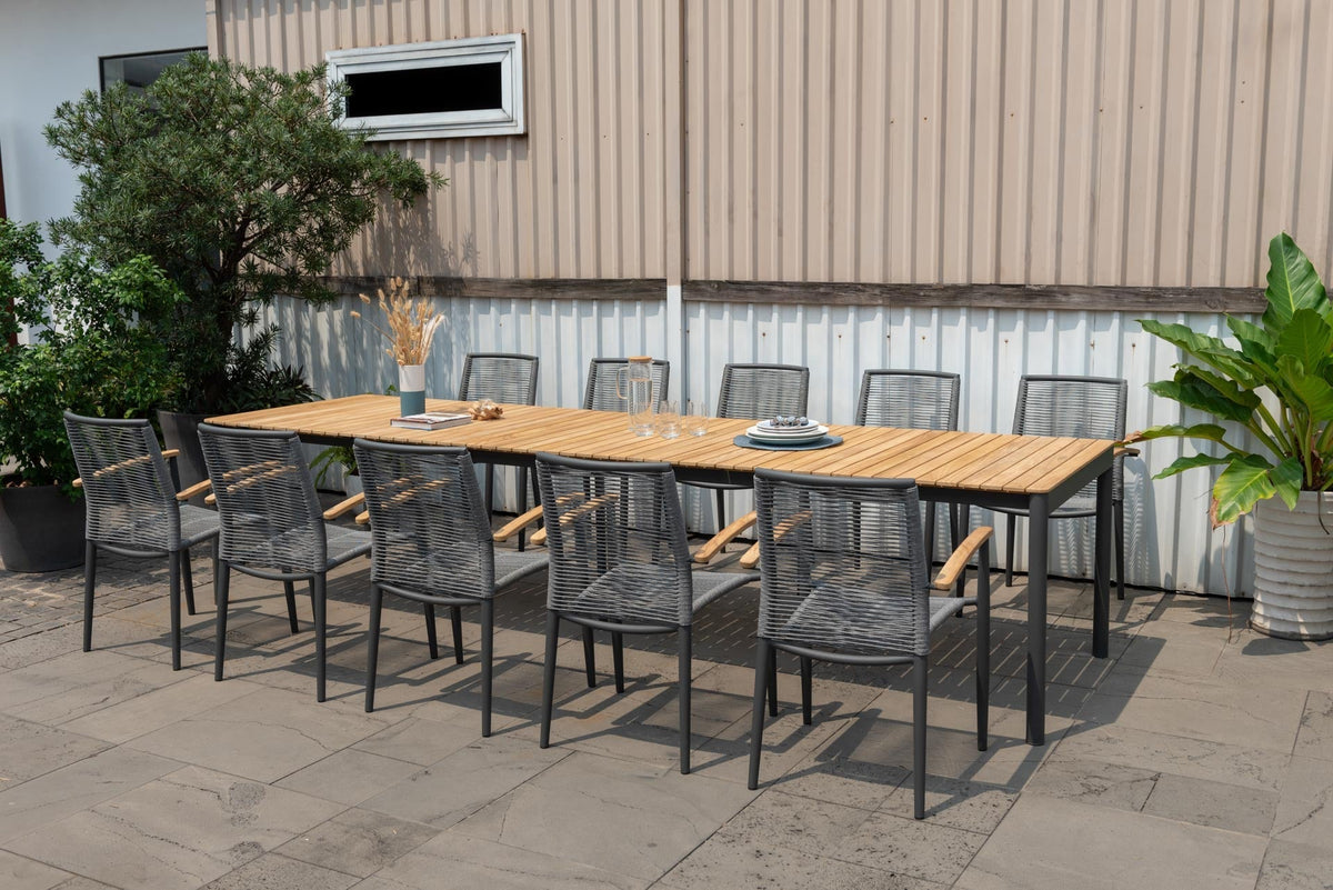 Topaz Dark Teak and Aluminum Rectangular Extendable Table - Home Outpost Supply