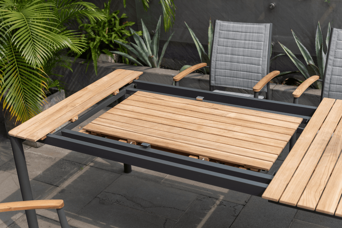 Topaz Dark Teak and Aluminum Rectangular Extendable Table - Home Outpost Supply