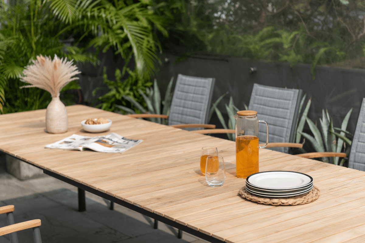 Topaz Dark Teak and Aluminum Rectangular Extendable Table - Home Outpost Supply