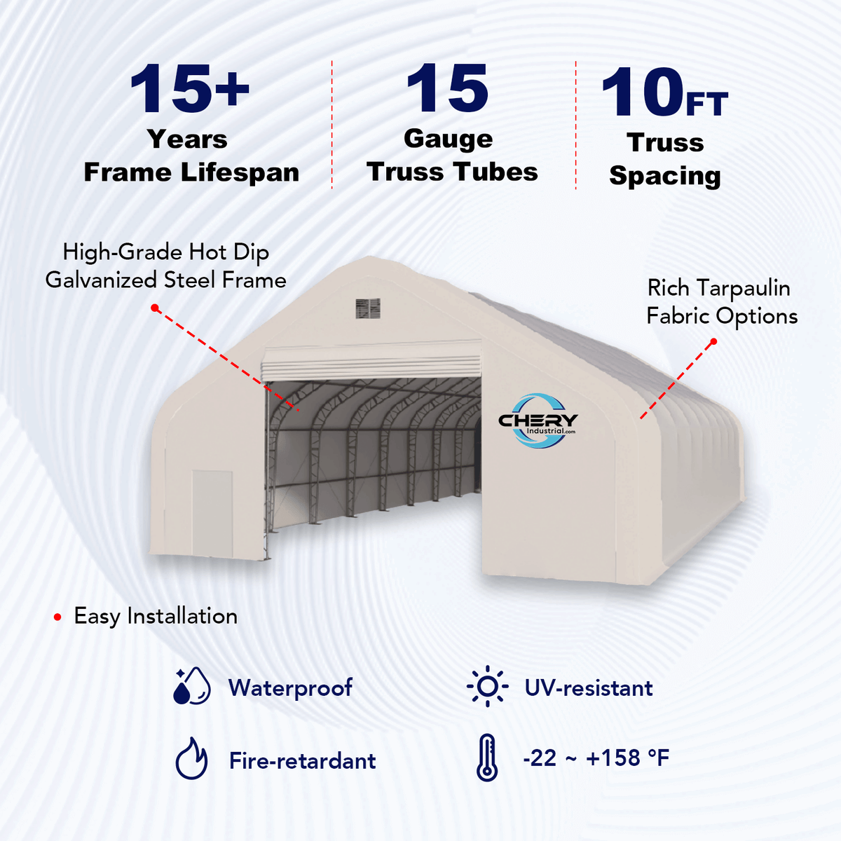 W50'xL80'xH23' Double Truss Storage Shelter - Home Outpost Supply