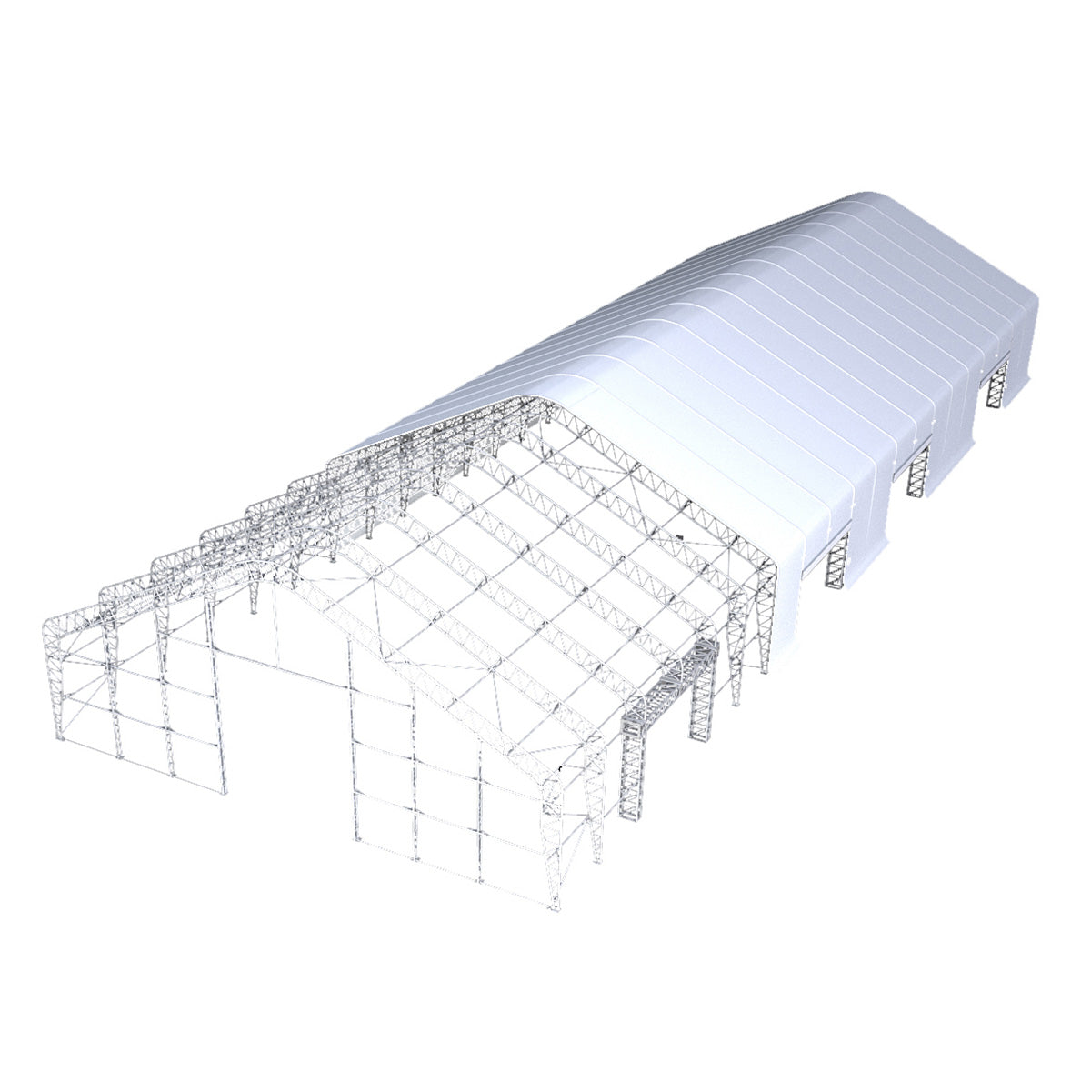 Chery Industrial 70' x 200' Reinforced Double Truss Storage Shelter – 32' High