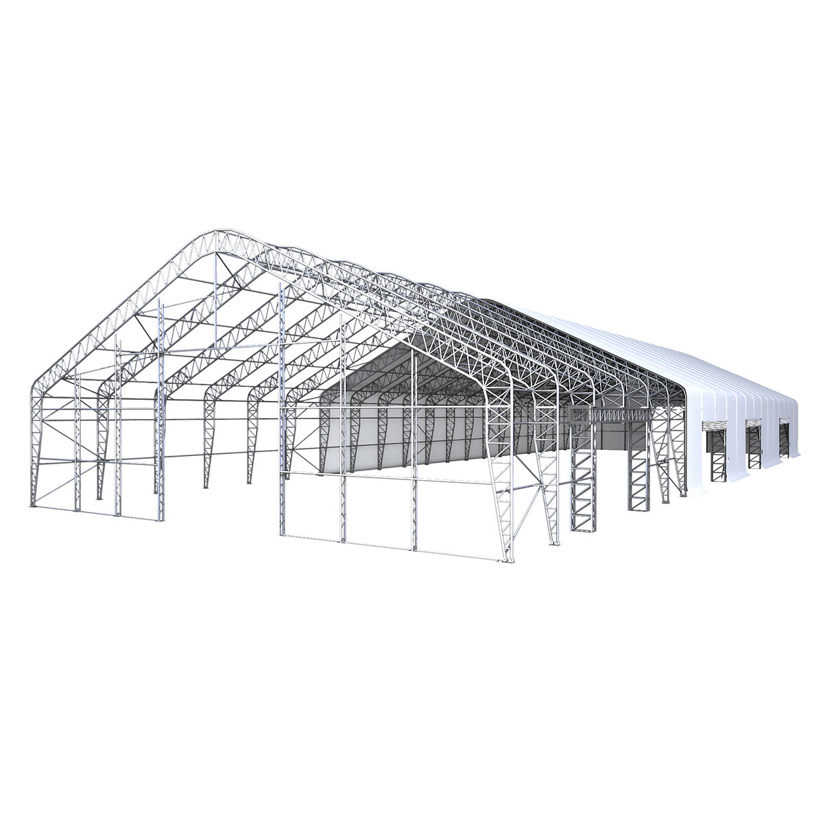 Chery Industrial 70' x 200' Reinforced Double Truss Storage Shelter – 32' High