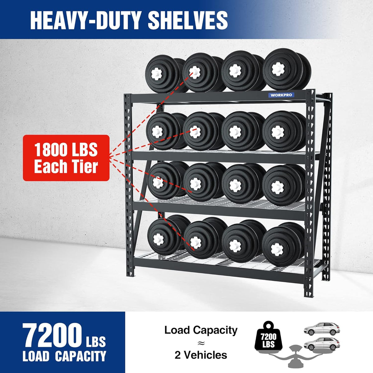 WORKPRO 68" Ultra Wide 4-Tier Metal Garage Shelving Unit, 68"W x 24"D x 65"H, 7200 LBS Capacity, Heavy Duty Storage Utility Rack, Industrial Adjustable Shelves for Shop Warehouse Basement, Pack of 10 - Home Outpost Supply