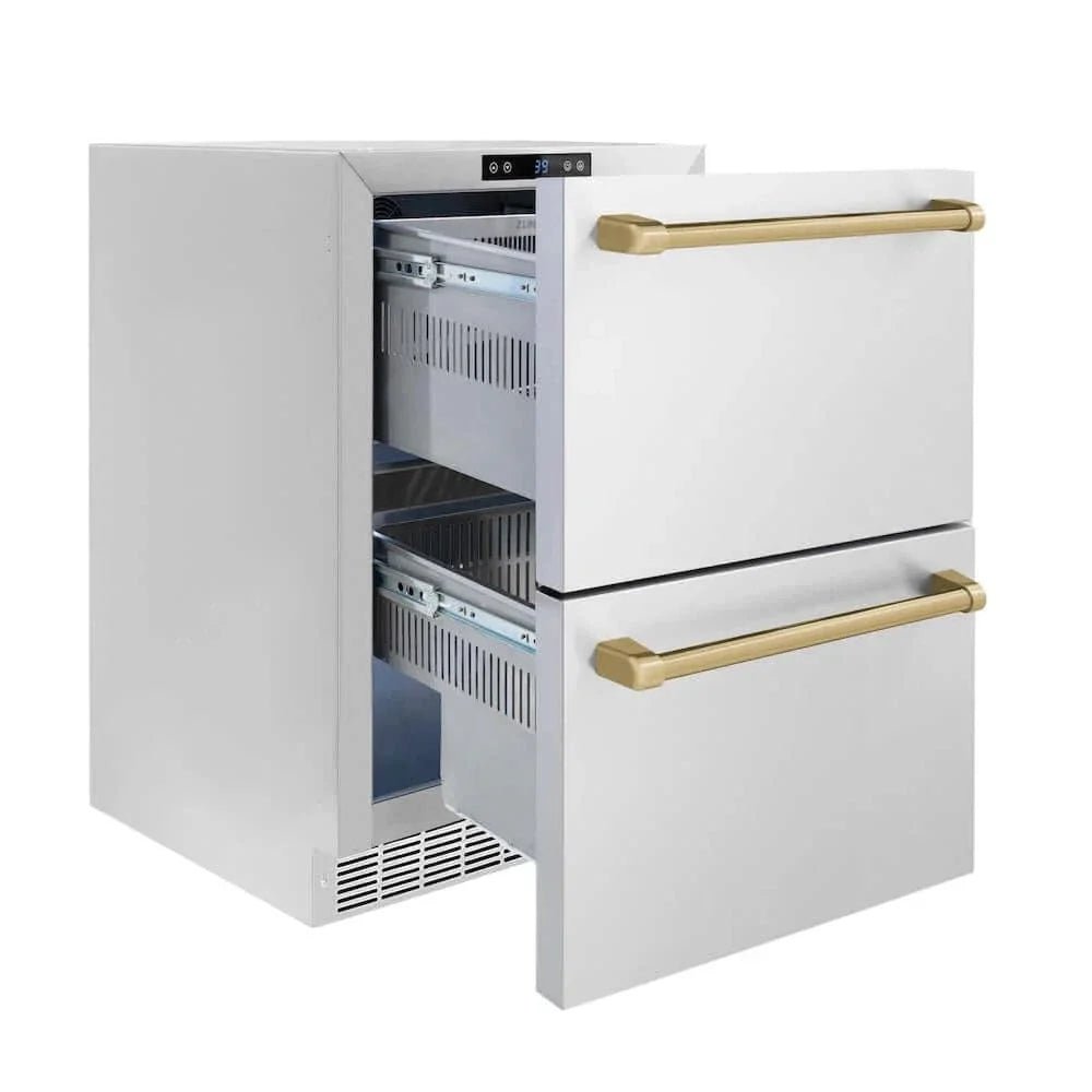 ZLINE 24" Touchstone 168 Can Outdoor-Rated Dual Refrigerator Drawer, Champagne Bronze, RDSOZ-ST-24-CB - Home Outpost Supply