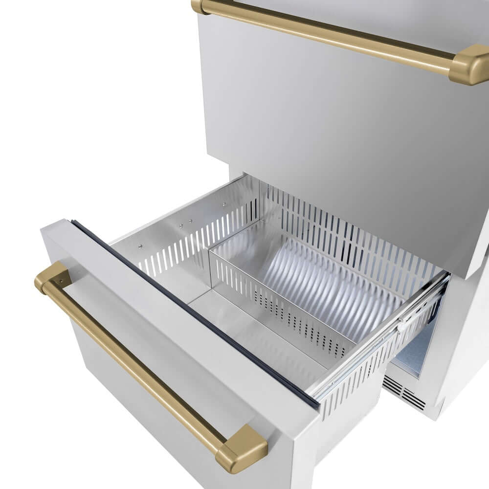 ZLINE 24" Touchstone 168 Can Outdoor-Rated Dual Refrigerator Drawer, Champagne Bronze, RDSOZ-ST-24-CB - Home Outpost Supply