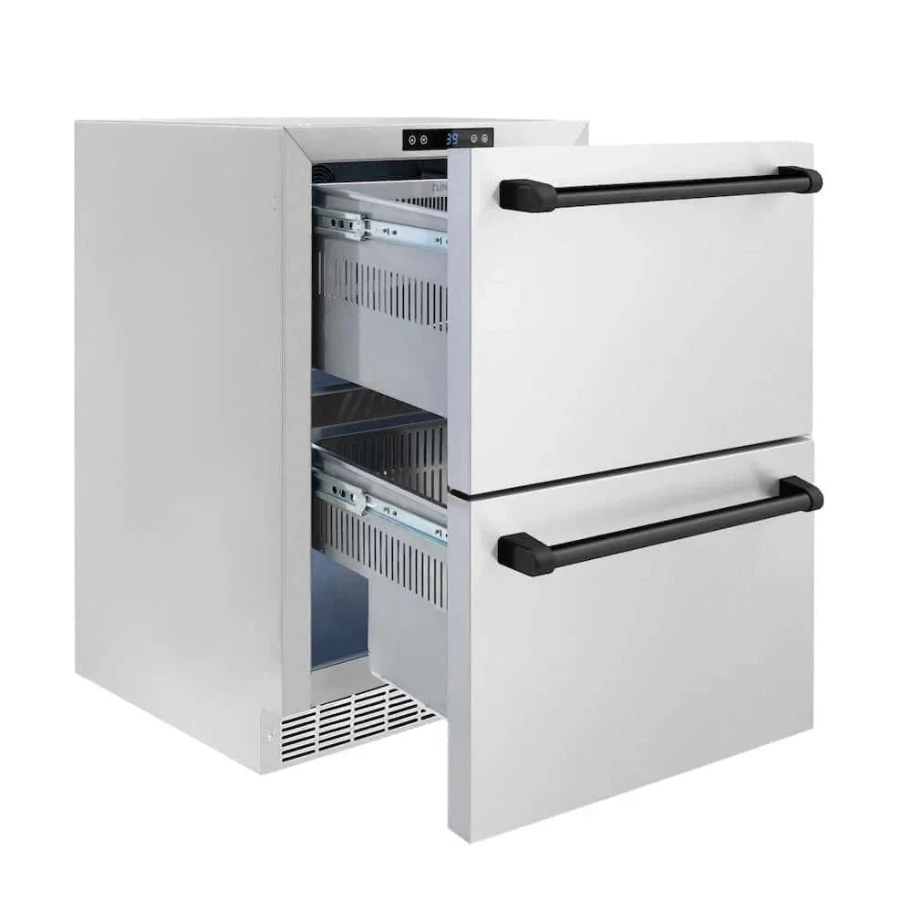 ZLINE 24" Touchstone 168 Can Outdoor-Rated Dual Refrigerator Drawer, Matte Black, RDSOZ-ST-24-MB - Home Outpost Supply