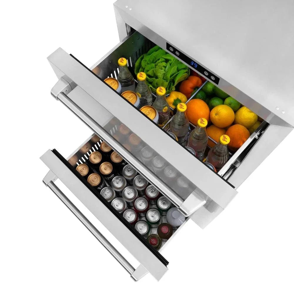 ZLINE 24" Touchstone 168 Can Outdoor-Rated Dual Refrigerator Drawer, Stainless Steel, RDSO-ST-24 - Home Outpost Supply